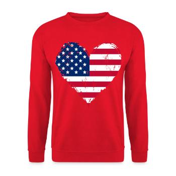 USA Herzflagge Grunge - Unisex Pullover - Rot - Vorne - Alina (178cm) & Michal (187cm)