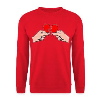 Frauenhände Herzpuzzle  - Unisex Pullover - Rot - Vorne - Alina (178cm) & Michal (187cm)