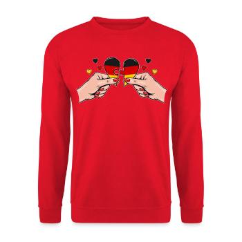 Deutschland Frauenhände Herzpuzzle - Unisex Pullover - Rot - Vorne - Alina (178cm) & Michal (187cm)