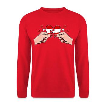 Österreich Frauenhände Herzpuzzle - Unisex Pullover - Rot - Vorne - Alina (178cm) & Michal (187cm)