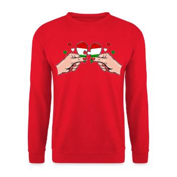 Ungarn Frauenhände Herzpuzzle - Unisex Pullover - Rot - Vorne - Alina (178cm) & Michal (187cm)