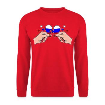 Russland Frauenhände Herzpuzzle - Unisex Pullover - Rot - Vorne - Alina (178cm) & Michal (187cm)