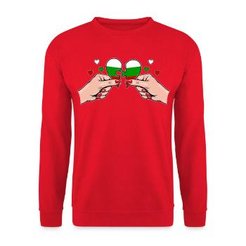 Bulgarien_Frauenhaende_Herzpuzzle - Unisex Pullover - Rot - Vorne - Alina (178cm) & Michal (187cm)