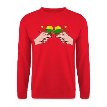 Litauen Frauenhände Herzpuzzle - Unisex Pullover - Rot - Vorne - Alina (178cm) & Michal (187cm)