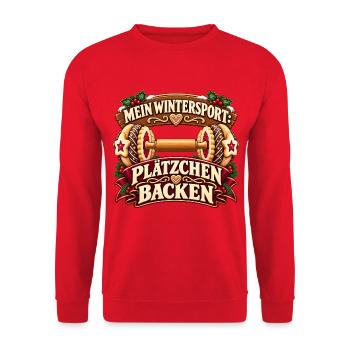 Mein Wintersport: Plätzchen backen - Unisex Pullover - Rot - Vorne - Alina (178cm) & Michal (187cm)