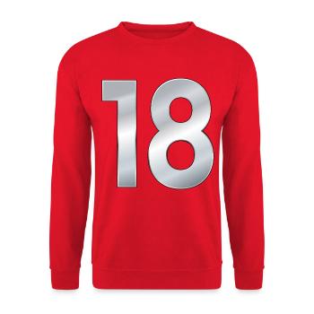 Zahl 18 Achtzehn - Unisex Pullover - Rot - Vorne - Alina (178cm) & Michal (187cm)