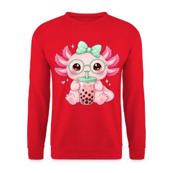Axolotl Kostüm Boba Tea Süß Kawaii Kinder Mädchen - Unisex Pullover - Rot - Vorne - Alina (178cm) & Michal (187cm)