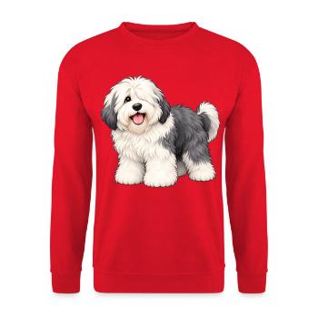 Old English Sheepdog Kawaii Style – Bobtail - Unisex Pullover - Rot - Vorne - Alina (178cm) & Michal (187cm)