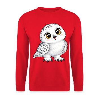 Schneeeule Kawaii Style – Süßer Wintervogel - Unisex Pullover - Rot - Vorne - Alina (178cm) & Michal (187cm)