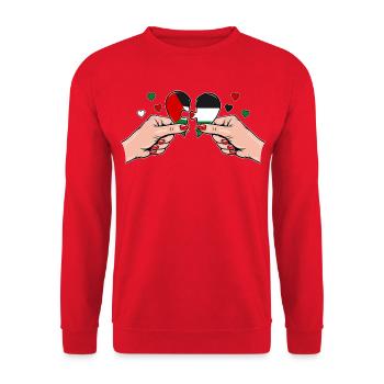 Palästina Frauenhände Herzpuzzle - Unisex Pullover - Rot - Vorne - Alina (178cm) & Michal (187cm)