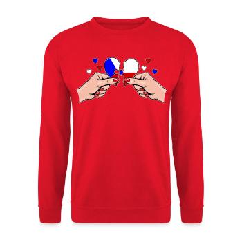 Tschechien Frauenhände Herzpuzzle - Unisex Pullover - Rot - Vorne - Alina (178cm) & Michal (187cm)