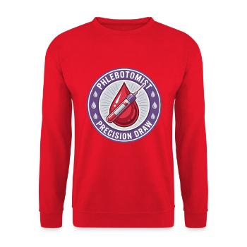 Phlebotomist Blutentnahme-Röhrchen-Abzeichen-Geschenk - Unisex Pullover - Rot - Vorne - Alina (178cm) & Michal (187cm)