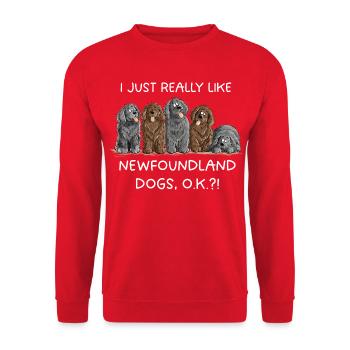 I Really Like Newfoundland Dogs Newfie Hund Spruch - Unisex Pullover - Rot - Vorne - Alina (178cm) & Michal (187cm)