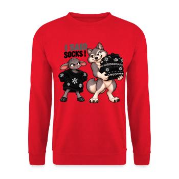 Schwarzes Schaf – Strickhumor – Socken - Unisex Pullover - Rot - Vorne - Alina (178cm) & Michal (187cm)