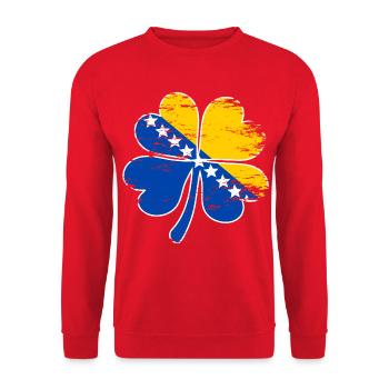 Bosnien Flagge Vierblättriges Kleeblatt used - Unisex Pullover - Rot - Vorne - Alina (178cm) & Michal (187cm)