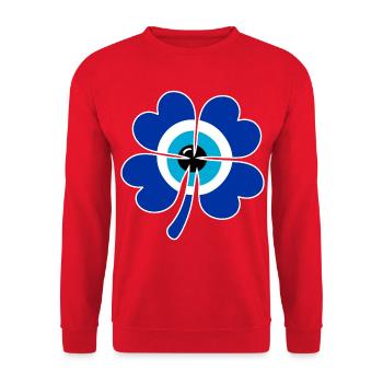 Kleeblatt Nazarperle - Unisex Pullover - Rot - Vorne - Alina (178cm) & Michal (187cm)