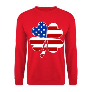USA Flagge Vierblättriges Kleeblatt - Unisex Pullover - Rot - Vorne - Alina (178cm) & Michal (187cm)