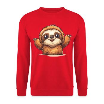 Flausch Sloth - Unisex Pullover - Rot - Vorne - Alina (178cm) & Michal (187cm)