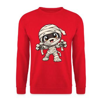 Mumie Kawaii Style – Süßes Halloween Motiv - Unisex Pullover - Rot - Vorne - Alina (178cm) & Michal (187cm)