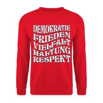 Respekt Demokratie - Unisex Pullover - Rot - Vorne - Alina (178cm) & Michal (187cm)