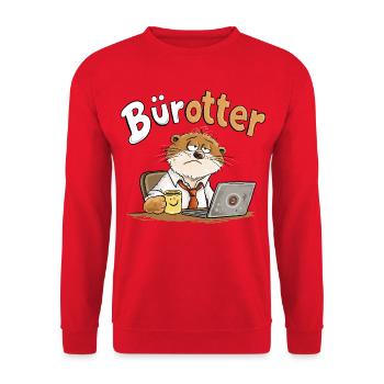Bürotter Otter Büro Humor Kaffee Arbeit Montag - Unisex Pullover - Rot - Vorne - Alina (178cm) & Michal (187cm)