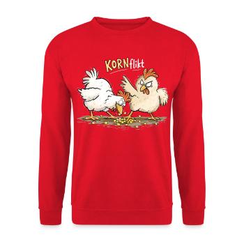 Konflikt Hühner Lustiges Huhn Bauernhof Wortspiel - Unisex Pullover - Rot - Vorne - Alina (178cm) & Michal (187cm)