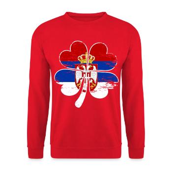 Serbien Flagge Vierblättriges Kleeblatt - Unisex Pullover - Rot - Vorne - Alina (178cm) & Michal (187cm)