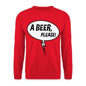Ein Bier, bitte! (Sprechblase, Trinken, 2 Cent runter) - Unisex Pullover - Rot - Vorne - Alina (178cm) & Michal (187cm)