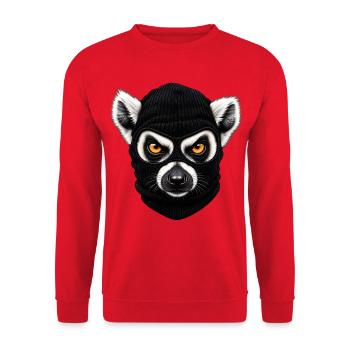 Katta mit Sturmhaube – Frecher Lemur - Unisex Pullover - Rot - Vorne - Alina (178cm) & Michal (187cm)