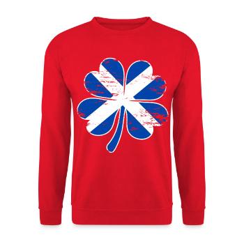 Schottland Flagge Kleeblatt used - Unisex Pullover - Rot - Vorne - Alina (178cm) & Michal (187cm)