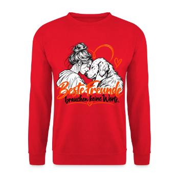 Beste Freunde Hund und Mensch Herz - Unisex Pullover - Rot - Vorne - Alina (178cm) & Michal (187cm)