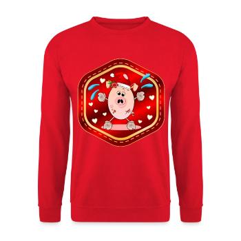 Weihnachtsmann Schwein Weihnachten - Unisex Pullover - Rot - Vorne - Alina (178cm) & Michal (187cm)