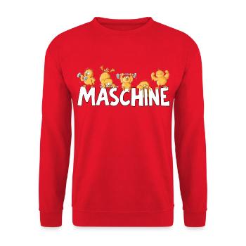 Maschine Küken Workout Fitness Kraftsport Humor - Unisex Pullover - Rot - Vorne - Alina (178cm) & Michal (187cm)