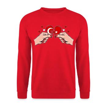 Türkei Frauenhände Herzpuzzle - Unisex Pullover - Rot - Vorne - Alina (178cm) & Michal (187cm)