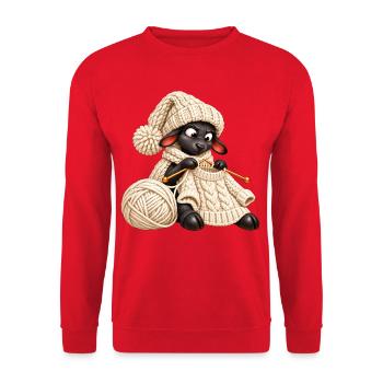 Schwarzes Schaf strickt einen Wollpullover - Unisex Pullover - Rot - Vorne - Alina (178cm) & Michal (187cm)