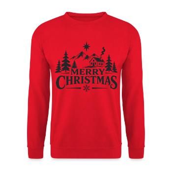 Merry Christmas Berghütte - Unisex Pullover - Rot - Vorne - Alina (178cm) & Michal (187cm)