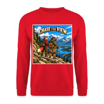 Fuchs und Wildschwein auf einer Wanderung – Wildes Abenteuer - Unisex Pullover - Rot - Vorne - Alina (178cm) & Michal (187cm)