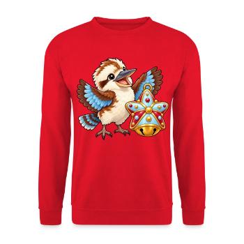 Kookaburra mit bunter Zuckerstern-Glocke - Unisex Pullover - Rot - Vorne - Alina (178cm) & Michal (187cm)