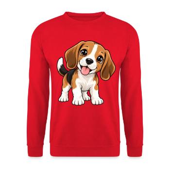 Beagle Kawaii Style – Süßer Spürhund - Unisex Pullover - Rot - Vorne - Alina (178cm) & Michal (187cm)