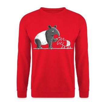 Tapir Tiermotiv lustig Strichzeichnung Cartoon - Unisex Pullover - Rot - Vorne - Alina (178cm) & Michal (187cm)