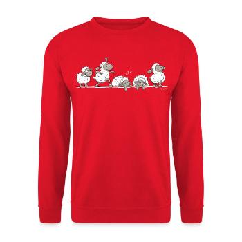 Lustige Schafe auf Linie Schlafen Tiermotiv Humor - Unisex Pullover - Rot - Vorne - Alina (178cm) & Michal (187cm)