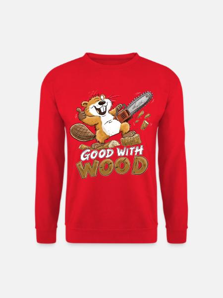 Biber Good With Wood Kettensäge Holzfäller Humor - Unisex Pullover - Rot