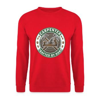 Von Hand gefertigtes Holzbearbeitungsabzeichen Geschenk - Unisex Pullover - Rot - Vorne - Alina (178cm) & Michal (187cm)
