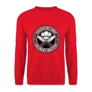 Executive Chef mit gekreuzten Messern und Hutabzeichen Geschenk - Unisex Pullover - Rot - Vorne - Alina (178cm) & Michal (187cm)