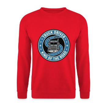 Lkw-Fahrer-König der Straßen-Sattelschlepper-Abzeichen-Geschenk - Unisex Pullover - Rot - Vorne - Alina (178cm) & Michal (187cm)