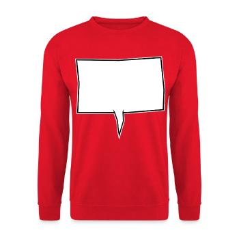 Eckige Sprechblase in Weiß - Unisex Pullover - Rot - Vorne - Alina (178cm) & Michal (187cm)