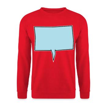 Eckige Sprechblase in Türkis - Unisex Pullover - Rot - Vorne - Alina (178cm) & Michal (187cm)