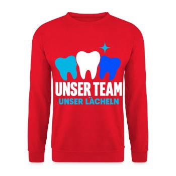 Unser Team unser Lächeln – Zahnarztpraxis - Unisex Pullover - Rot - Vorne - Alina (178cm) & Michal (187cm)