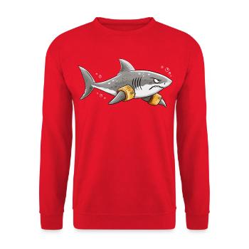 Hai Schwimmflügel Schwimmlehrer Meer Humor - Unisex Pullover - Rot - Vorne - Alina (178cm) & Michal (187cm)