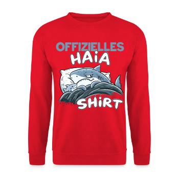 Offizielles Haia Hai Schlaf Wortspiel Humor - Unisex Pullover - Rot - Vorne - Alina (178cm) & Michal (187cm)